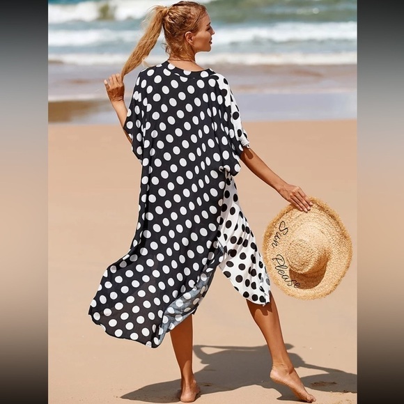Polka Dot Swimsuit Coverup Kimono Dress - Picture 1 of 3